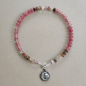 OMBRE ROSE GEMSTONE NECKLACE W. SUN & MOON PENDANT--16"